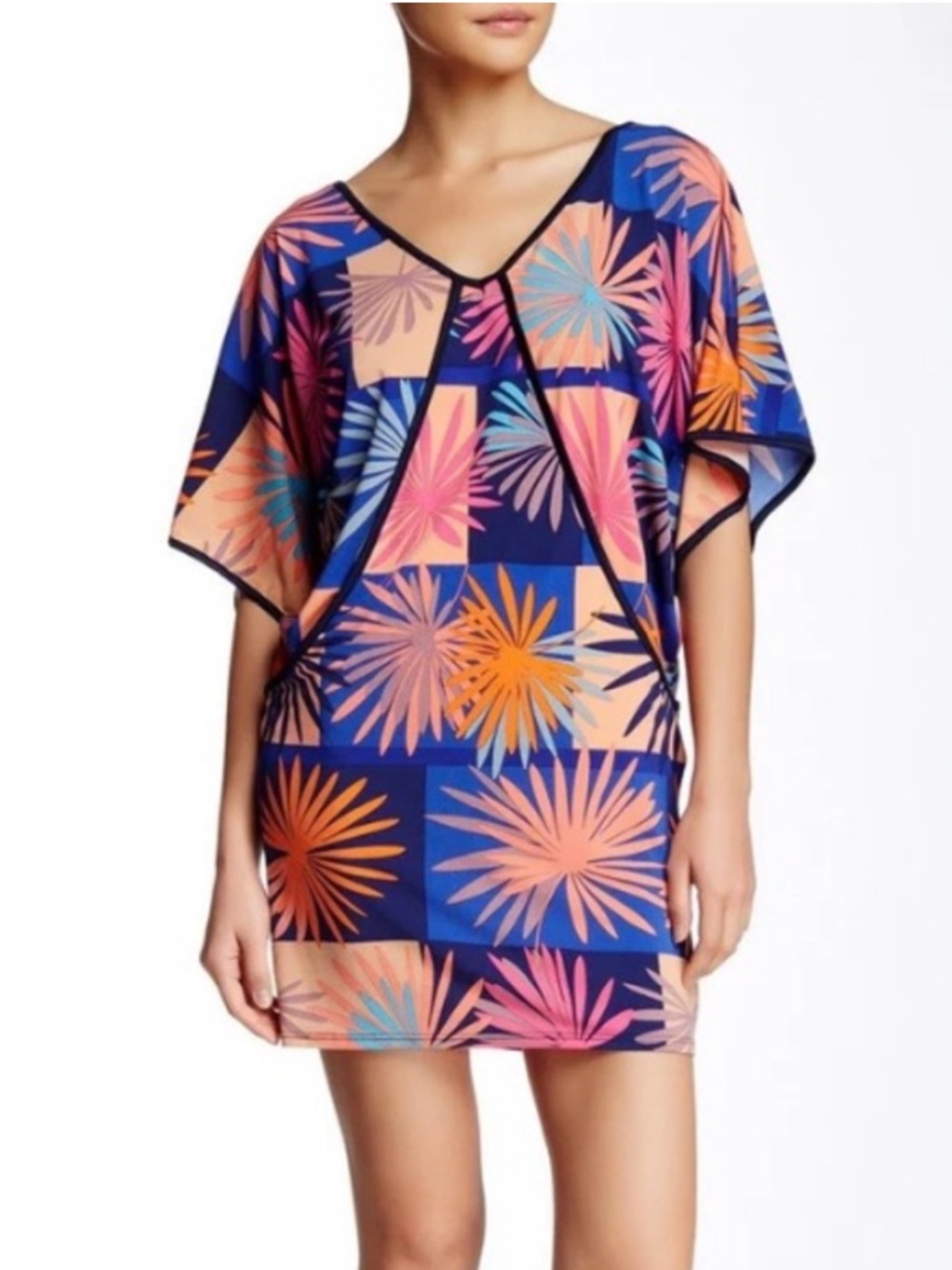 Trina Turk Edith Kimono Sleeve Mini Dress Blue Pink Orange Medium M